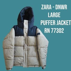 ZARA DNWR Large Cream/Navy Blue Puffer Jacket